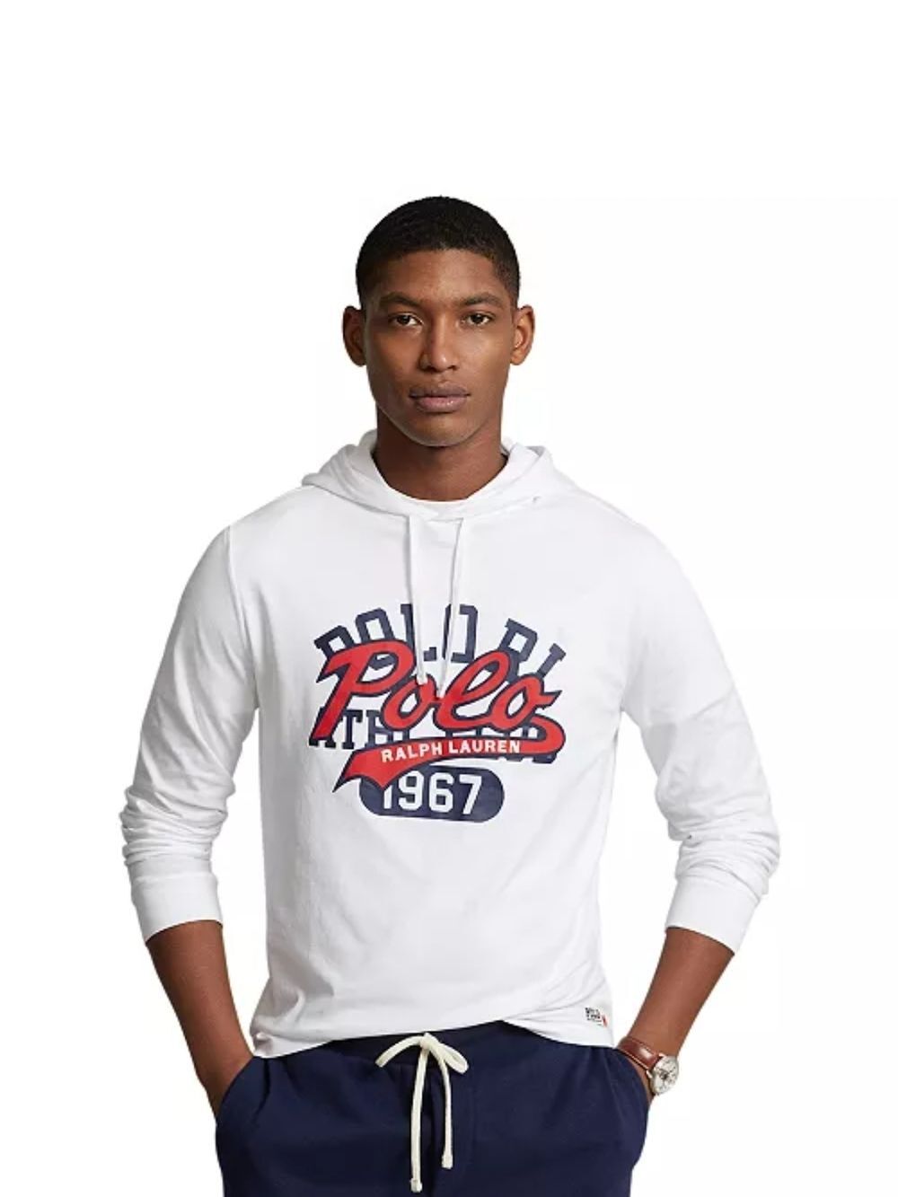 Polo Ralph Lauren Mens XL White Jersey Hoodie Graphic Logo 1967 Long Sleeve